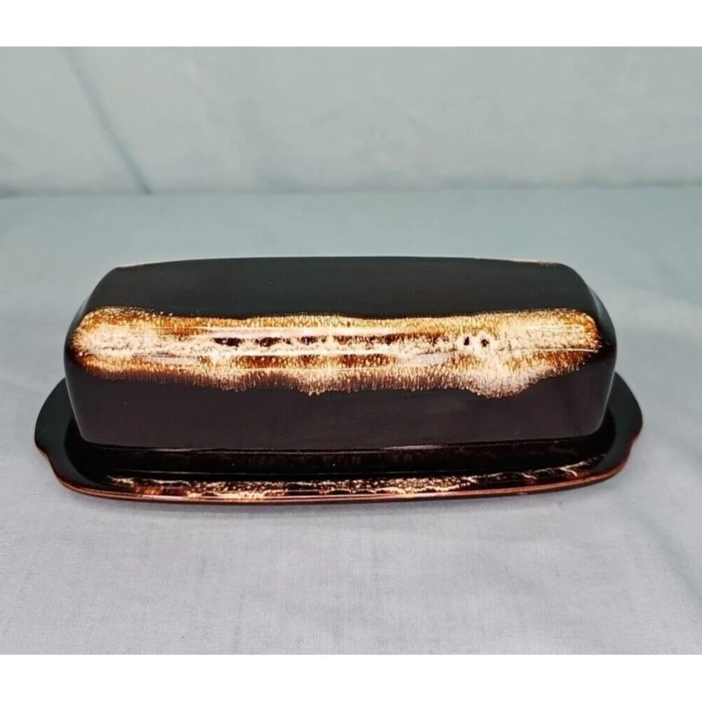Butter Dish Pfaltzgraff Gourmet Brown Stoneware Drip Glaze Covered 1/4 lb